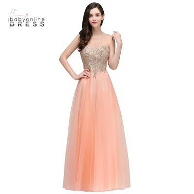 

Sleeveless Appliques Prom Dresses A-line Floor-Length Evening Gown