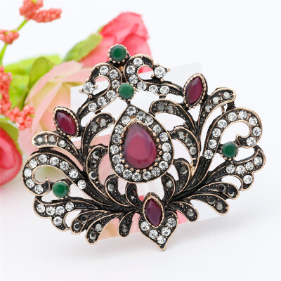 

Fashion Turkish Women Hijab Brooch Antique Gold Color Hollow Flower Resin Corsage Jewelry Indian Bohemia Ethnic Wedding Bijoux