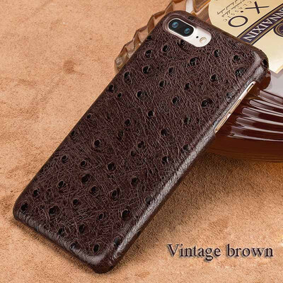 

Genuine Leather Phone Case For iPhone 7 8 Plus Case Ostrich Texture Back Cover For X 6 6S Plus Case