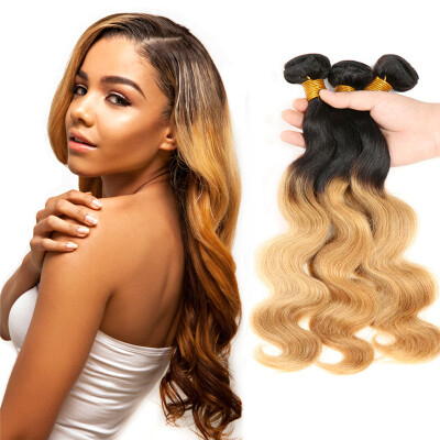 

Ombre T1B27 Color Brazilian Hair Body Wave 3 Bundles Human Hair Extensions Thick Hair No Tangle