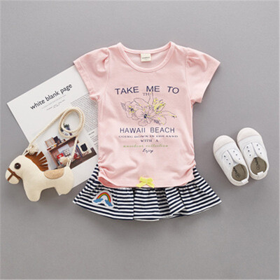 

Girls Clothing Sets 2018 New Summer Girls clothes cartoon Pattern Print Kids clothes T-shirt Red Shorts Children clothing