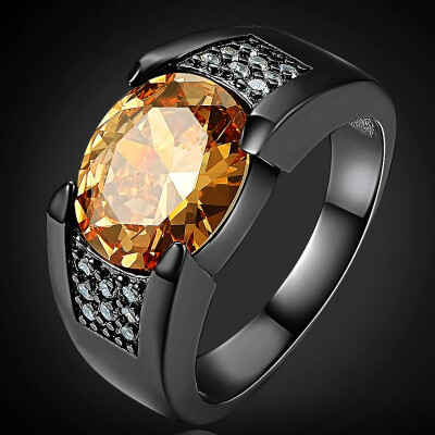 

35CT Fashion jewelry Mens 18K Black Gold Plated Wedding Matching RubyamethystTopaz Zircon stone Ring Size 7-15