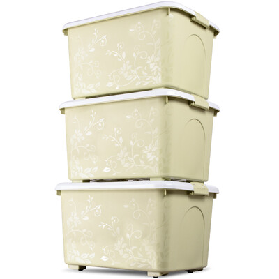 

Baicaoyuan new colorful carved large plastic box clothes quilt storage box debris finishing storage box with pulley 68L3 loaded Nordic green