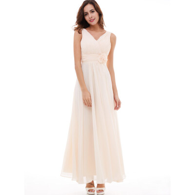 

CAZDZY V-Neck Lace-Up Flowers A-Line Long Evening Dress