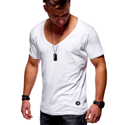 

Summer Mens Fashion Casual Short Sleeve T-shirt Slim Fit Cotton O-neck Muscle Fitness Shirts Fashion Mens Clothing Tops
