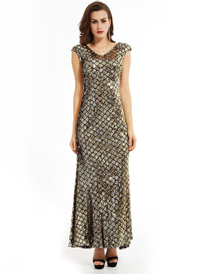 

CAZDZY V-Neck Sheath Zipper-Up Sequins Mermaid Evening Dress