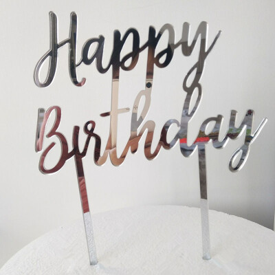 

MEYA Acrylic Silver Happy Birthday Cake Topper Cake Topper Birthday Party Decoration