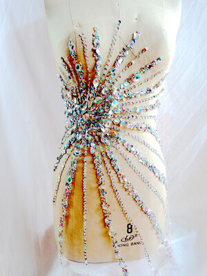 

hand made clear AB colour sew on Rhinestones applique crystals trim patches 7241 cm dress accessory