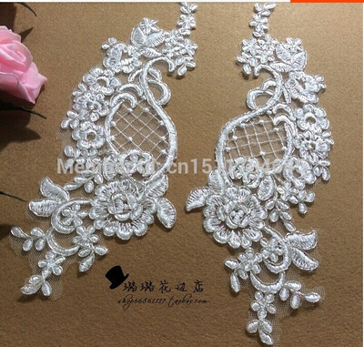 

High quality 27595cm Ivory lace applique silver wire for dress DIY Manual accessories 4pcsbag