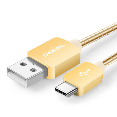 

Akihabara CHOSEAL Android phone cable charger cable USB anti-winding metal hose line gold 025 meters DH605A