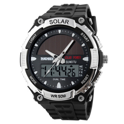 

Mens Dual Display Sport Watch Solar Power Waterproof Electronic Watch