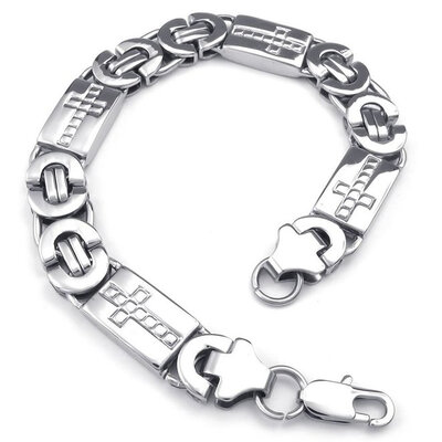 

Hpolw Mens silver Stainless Steel Geometrycross Lobster clasp Bracelet10mm04" Length 85"216cm