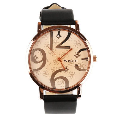 

Fashion Big Numbers Convex Mirror Leather Band Women Girl Quartz Wrist Watch