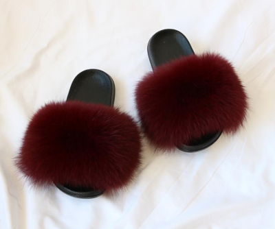 

Womens Luxury Real Fox Indoor Fur Outdoor Cool Slides Slippers Sandals Shoes