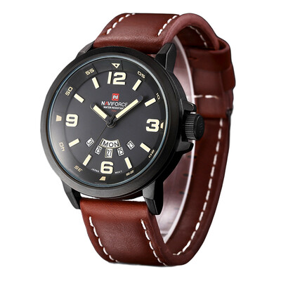 

NAVIFORCE 9028 Mens Military Style Unique Calendar Display High-End Quartz Waterproof Leather Belt Watches