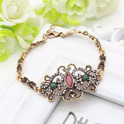 

Vintage Arabesque Women Bracelets Турецкая античная золотая пластина Цветочная смола Полые ювелирные браслеты Дамы Этническая неве