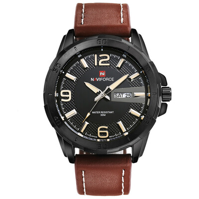 

NAVIFORCE 9055 Fashion Mens Watches Quartz 30m Waterproof Leather Masculino Sports Wristwatch
