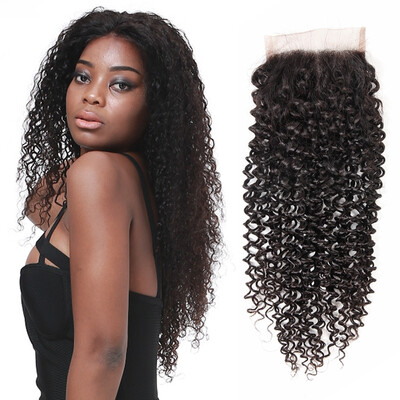 

Candace Brazilian Curly Lace Closure 4"x4" FreeMiddleThree Part Ways Kinky CurlyHuman Hair Top Swiss Closure Free Shipping
