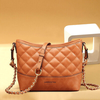 

Old man head LAORENTOU cowhide fashion wild ck wind European&American rhombic chain shoulder bag Hong Kong style temperament casual lady Messenger bag 928J005L1U caramel color