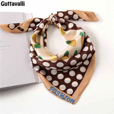 

Guttavalli Fashion Women Dots Pineapples Print Ties Small Chevron Summer Fruits Scarves Simple Fresh Satin Soft Geometric Wraps