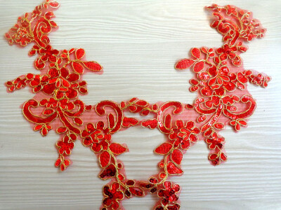 

2 Pair sequins red lace applique patches 2511cm