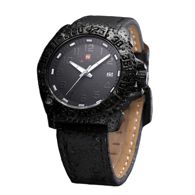 

NAVIFORCE 9041 Men Stainless Steel Face With Genuine Leather Strap Wristwatch Zigzag Edge Watches