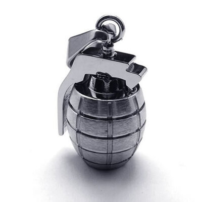 

Hpolw silver&black Stainless Steel men's Oval Grenade&Bomb Pendant/Necklace 18-26 inch Chain