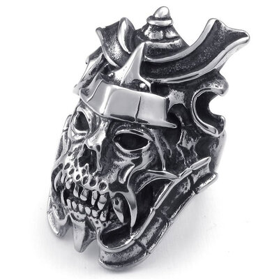 

Hpolw Mens Stainless Steel Ring, Large Gothic Skull, Black Silver