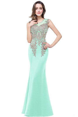 

Womens Rhinestone Applique Sheer Maxi Long Evening Prom Party Dress