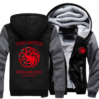 

2018 New USA Size Differ Game Of Thrones House Of Targaryen Graphic Super Warm Thicken Fleece Zip Up Hoodie Men&39s Coat Red Fre