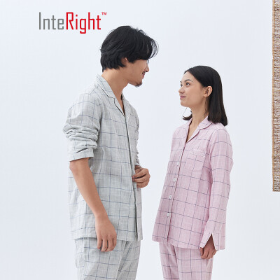 

INTERIGHT home service men&women mens cotton plaid double-layer yarn breathable Japanese woven home service suit gray L