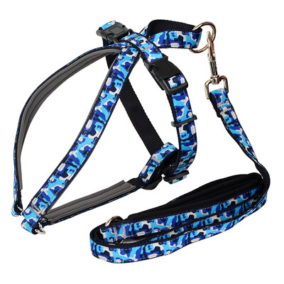 

L&H Lohas Strap Set Collar Saddle Dog Chest Strap Traction Rope Pet Dog Strap Hyena Rope - Medium Dog Applicable Retro Ethnic Series Camouflage Blue L