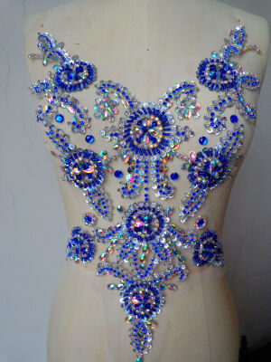 

Handmadesky deep blueclear AB colour sew on Rhinestones applique on mesh crystal patches with stones sequins beads 4535cm