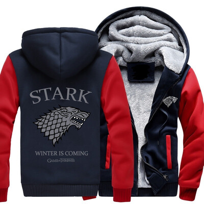

2018 New USA size Wave scales Game of Thrones Direwolf Ghost House of Stark Winter is Coming Jacket Sweatshirts Thicken Hoodie Zip