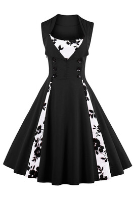

MisShow 2017 Elegant Summer Dress Women Patchwork 50s 60s Vintage Dress Buttons Sleeveless Plus Size  - 4XL Retro Sundress