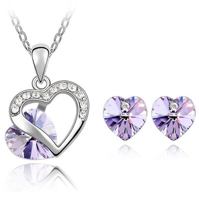 

Austrian Crystal Heart Pendant Necklace Earrings Stud Jewelry Sets For Women White Gold Plated 4351