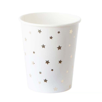 

FANLUS 6pcs Disposable Party Tableware Eco-Friendly Plates Dishes Cups Napkins for Party Golden Foil Stars