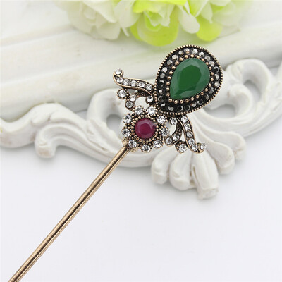 

Vintage Turkish Women Flower Hair Sticks Arabia Resin Hairpin Jewelry Antique Gold Color India Bride Comb Tight Updo Hair Clasp