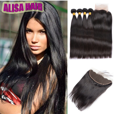 

4Pcs Peruvian Virgin Hair Straight With Lace Frontal 5Pcs Lot Straight Virgin Hair Lace Frontal Closure With Bundles 100 Human Ha