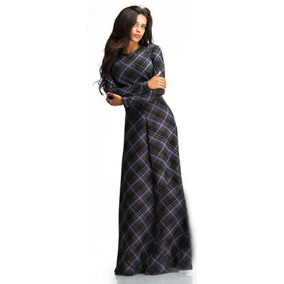 

Lovaru ™New 2015 fashion autumn winter round neck long sleeve Plaid thermal length dress casual style