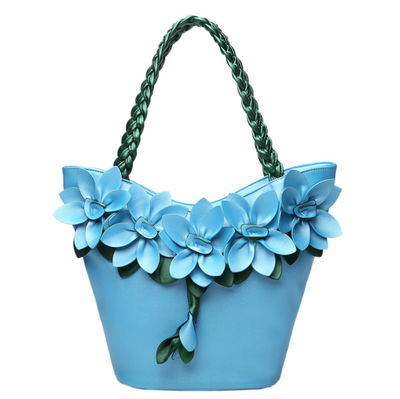 

Large Capacity Single Shoulder Handbag Mosaic Hit Color Fluorescence Fashion Flower Weave