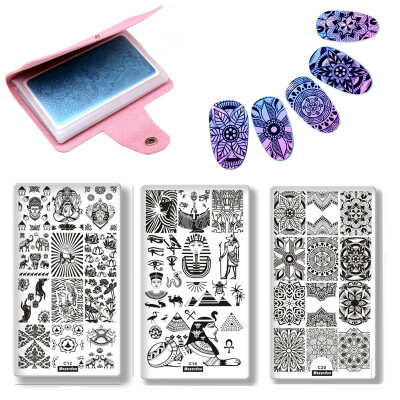 

4PcsSet Buddha Pharaoh Mandala Manicure Nail Art Template 3 Image plates 20-slots Templates Leather Plate Holder