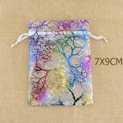 

FANLUS Sheer Organza Favor Bags For Wedding Baby Shower Rattan Print Gift Bags Samples Display Drawstring Pouches-white