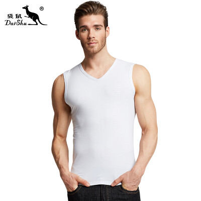 

Kangaroo DaiShu Mens Vest Mens Stretch Cotton V-neck Sleeveless Wide Shoulder Sports Slim Shirt Shirt White XXL