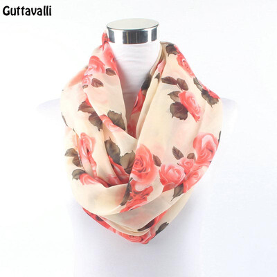 

Guttavalli Women Fashion Rose Flowers Ring Chiffon Shawl Summer Female Chevron Skinny Loop Scarf Bohemia Leaf Infinity Scarves