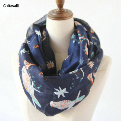 

Guttavalli Women Charm Birds Animal Ring Shawl Vintage Stripe Chevron Loop Scarf Soft Bohemia Geometric Flowers Infinity Scarves