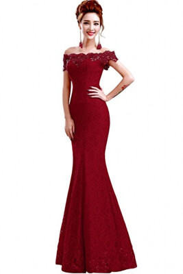 

Cheap Price Elegant Crystal Beaded Red Royal Blue Lace Mermaid Long Evening Dresses 2018 Prom Party Dress Robe De Soiree Longue