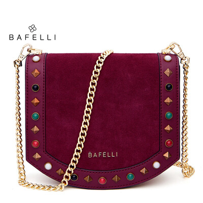 

BAFELLI кожаная сумка из натуральной кожи матовая замша цветные заклепки bolsos mujer цепная сумка Бургундированные сумки