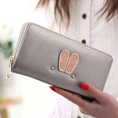 

Rabbit Ears New Fashion Long Zipper Wallet PU Purse for Woman Card Holder Credit Cards Slots Design Button Phone Case