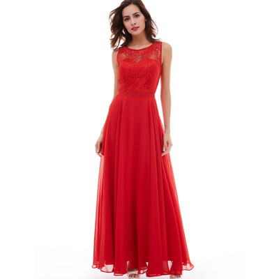 

CAZDZY Floor-Length Scoop Neckline Lace Chiffon Evening Dress
